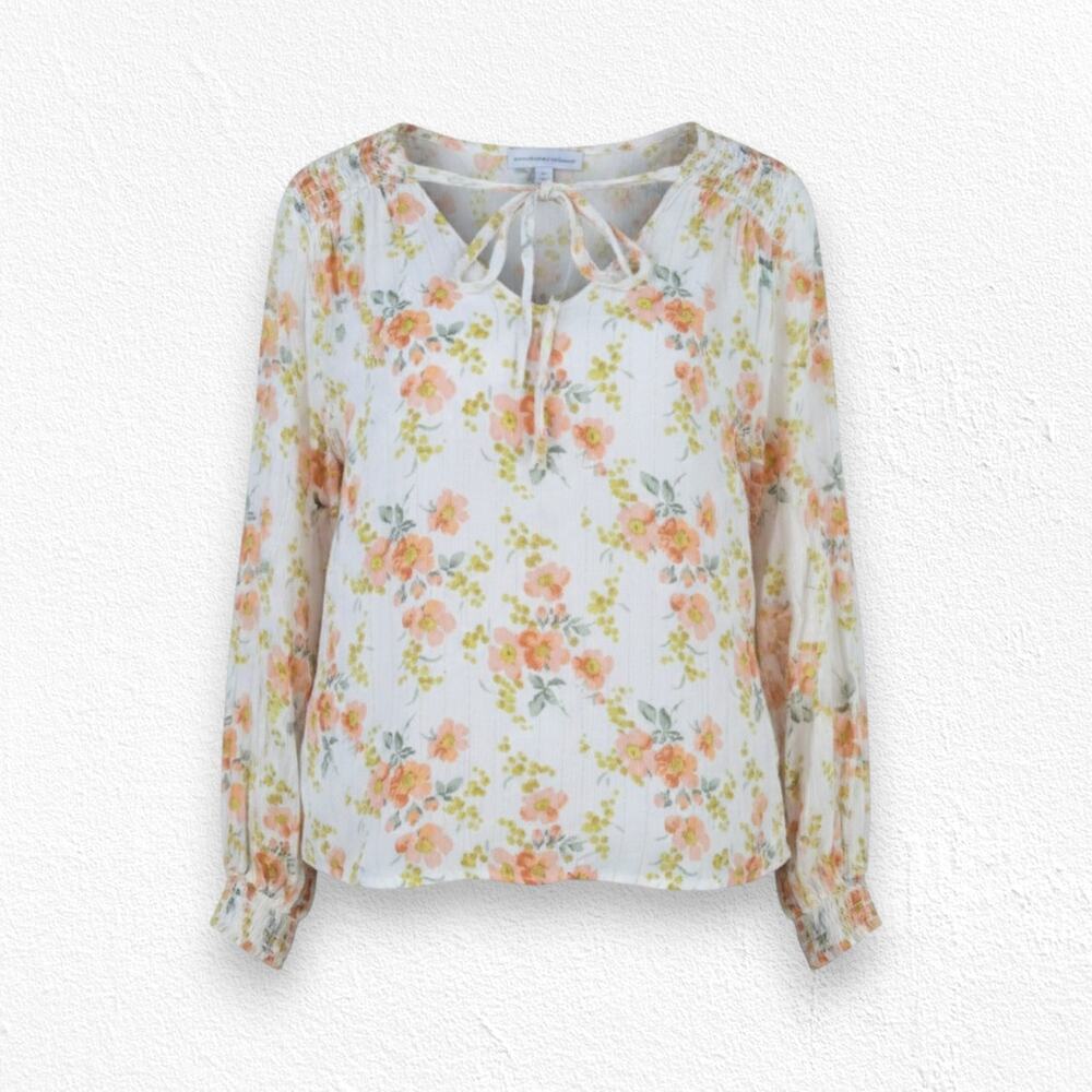 Cupcakes and Cashmere Cream Peach Floral Off-Shoulder Peasant Blouse Size Small